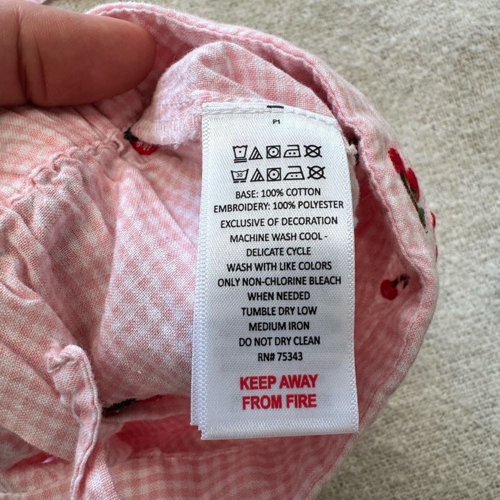 Cynthia Rowley Pink Gingham with Embroidered Cherries Pajama Set - Size Medium - Picture 7 of 7